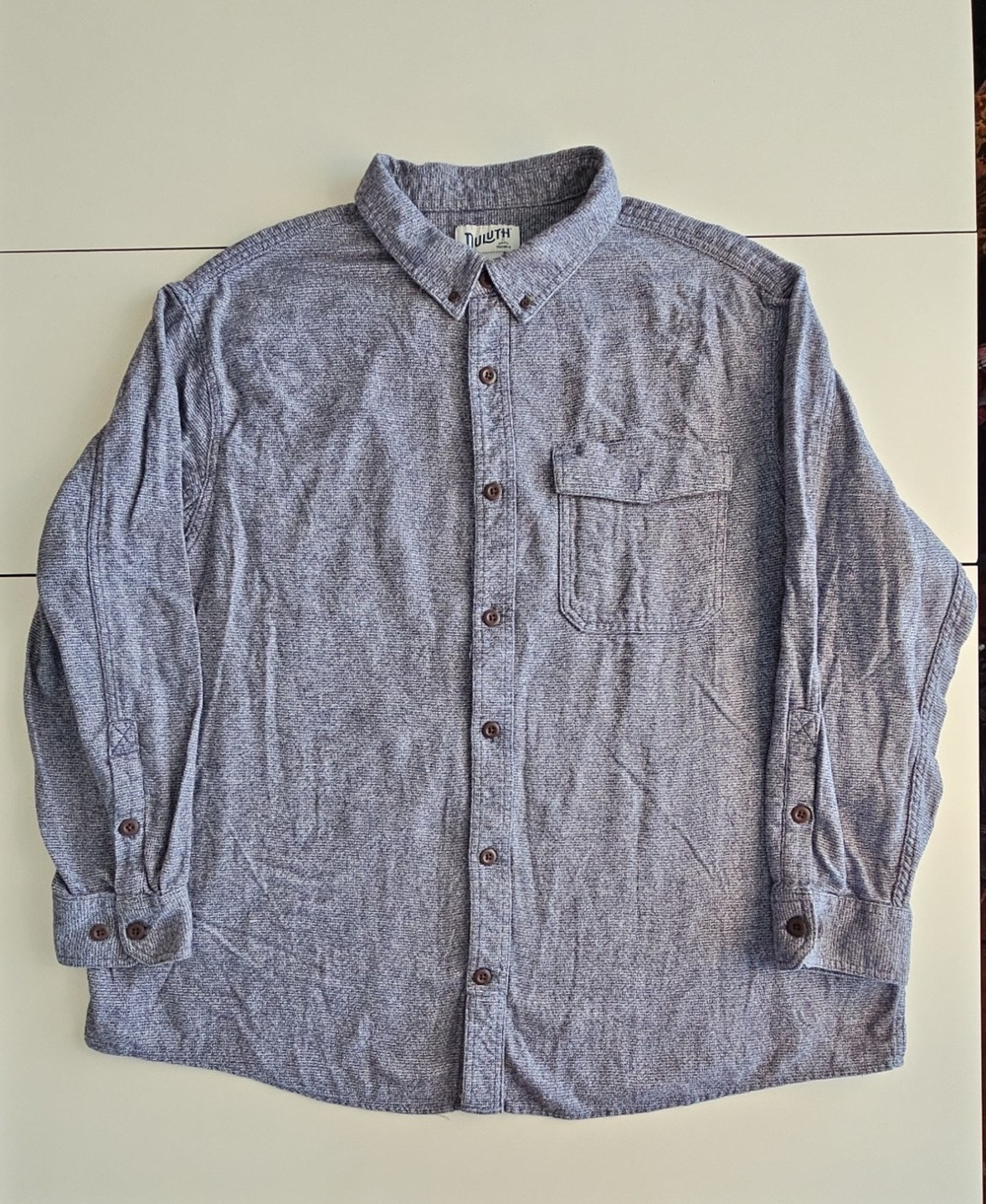 Duluth Trading Co Mens 3XL Relaxed Fit Shirt Blue White 100% Cotton Button Down